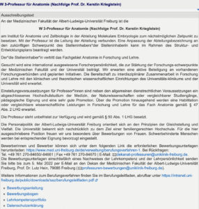 Invitation for applications – W3 Professur für Anatomie (NF Prof. Dr. K ...